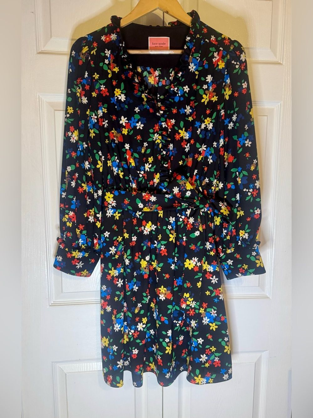 KATE SPADE Sailing Floral Dress Black Mini Long Sleeve Classy Feminine NWOT 14